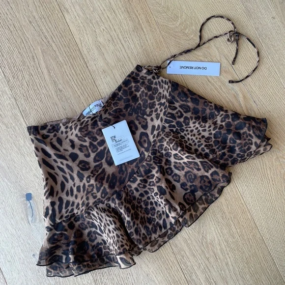 Princess Polly Leopard Print Mini Skirt NWT Y2K Flowy Sheer Layered Brown Animal - Picture 6 of 6